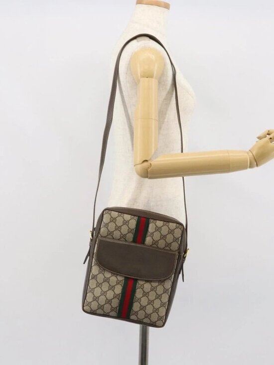 Gucci Handbags - GUCCI GG Supreme Web Sherry Line Shoulder Bag PVC Beige Gold Auth 163502